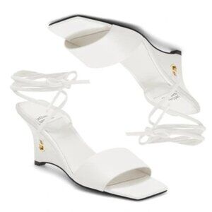 Jeffrey Campbell Ready 2 Go Ankle Wrap Wedge Sandals Sz 5 Leather Strap Peep Toe